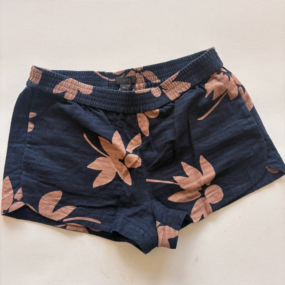 J. Crew Navy & Tan Floral Pull On Shorts Size 4